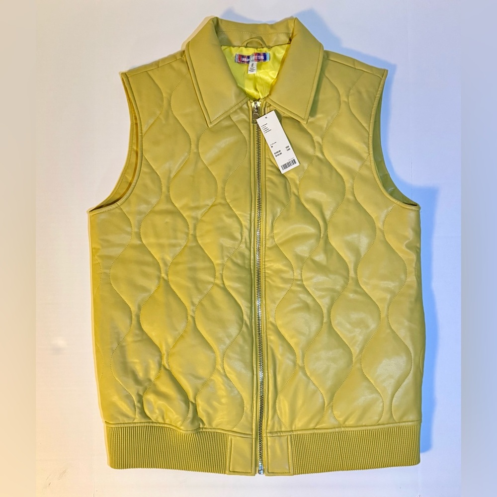 Urban Outfitters Vest Medium Yellow Faux Leather Liner Quilted Full Zip (0040)A4